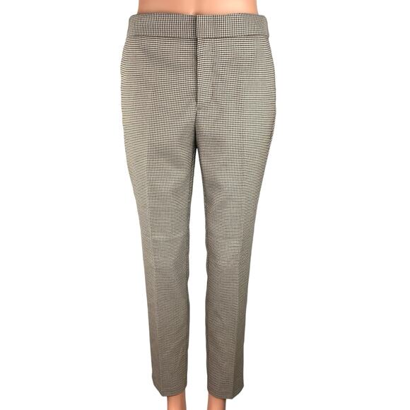 ZARA Beige Houndstooth Print Mid Rise Flat Front Career Tapered Dress Pant Sz 2 - Picture 1 of 6
